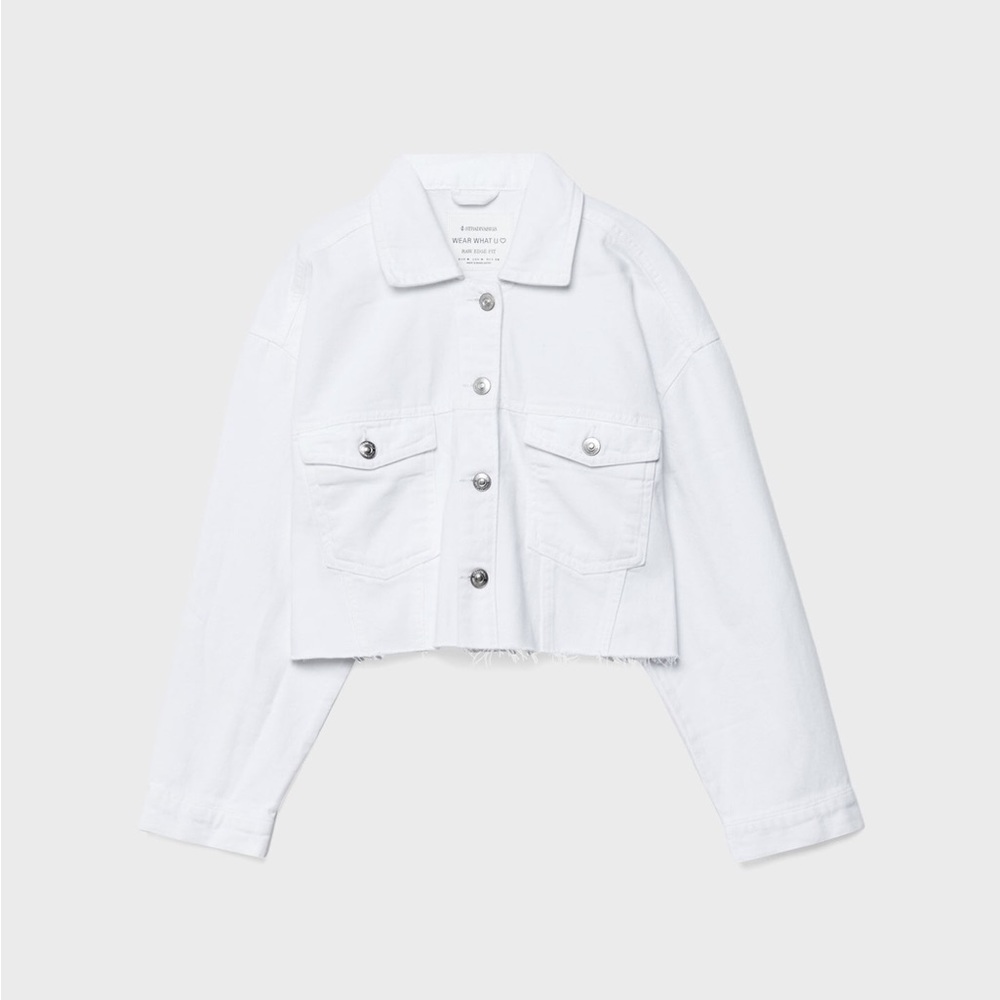 Stradivarius White Cropped Denim Jacket